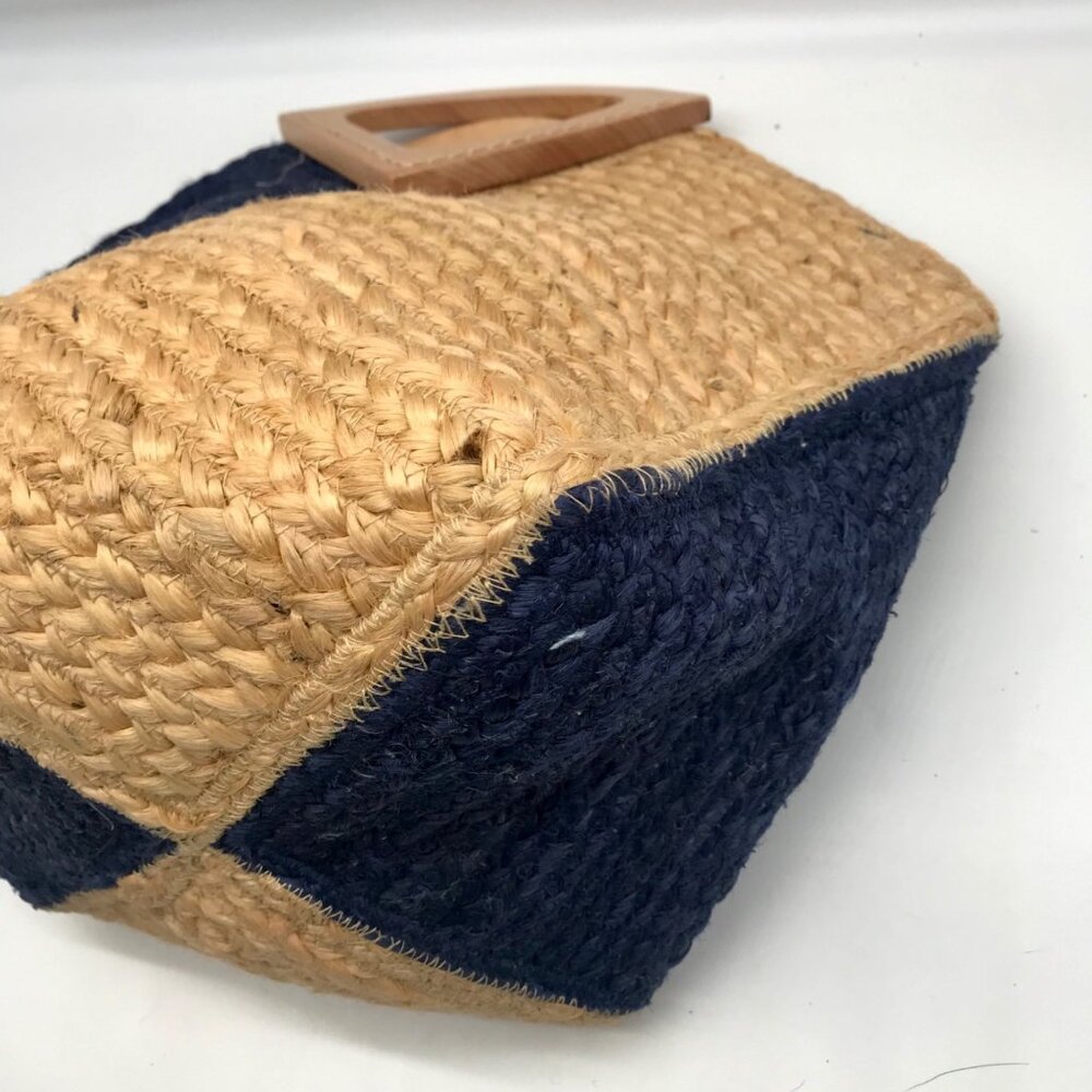 MMS Brands Natural Woven Jute and Blue Braided Tote Bag - Picture 7 of 10